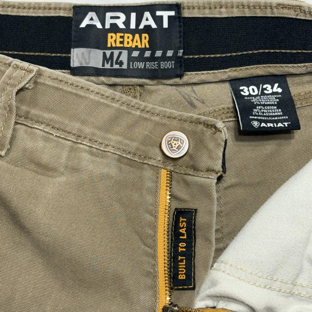 Ariat Rebar M4 DuraStretch Pants Mens 30x32 Khaki Low Rise Boot DOUBLE KNEE Work - Picture 4 of 10